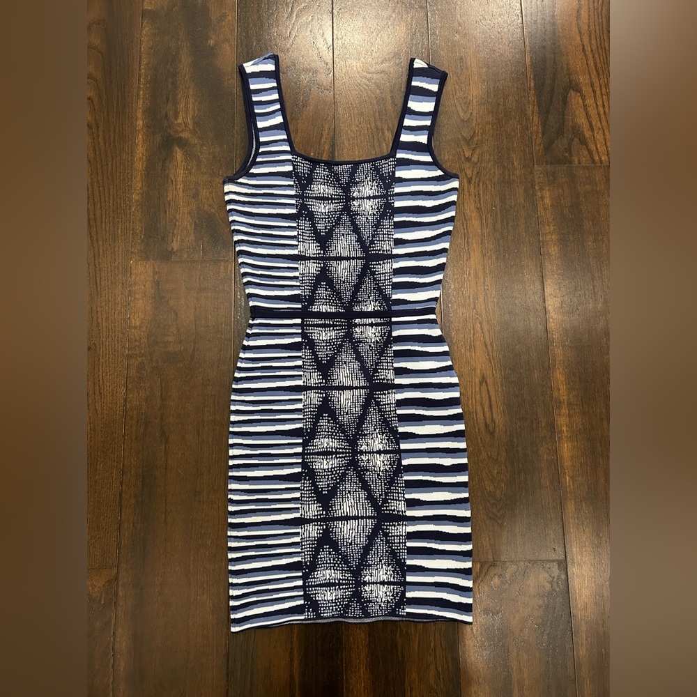 BCBGMaxAzria Blue and White Stretch Mini Dress Size XS